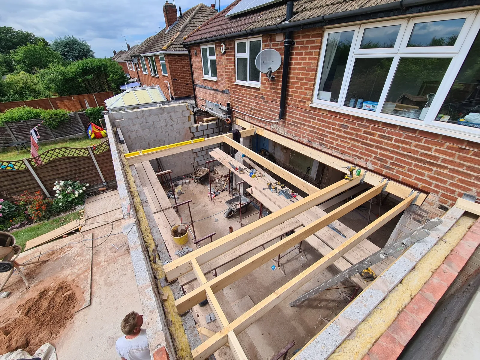 Residential extension structural frame under construction